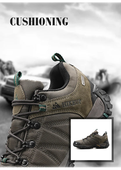 HIKEUP Pantofi de drumeție pentru bărbați, pentru patru sezoane, sport outdoor, piele naturală, rezistenți la uzură, pantofi de escaladă cu talpă din cauciuc, sneakeri de trekking