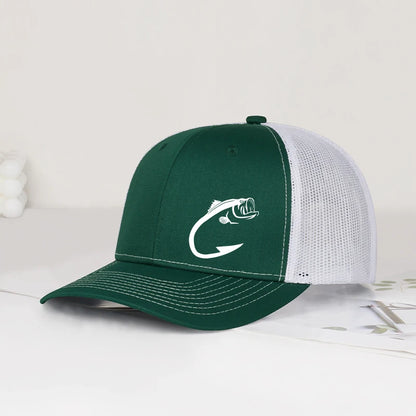 Bass Fish Hook Print Trucker Hat Podesiva uniseks kapa s mrežicom za pecanje, ventilator i sunce