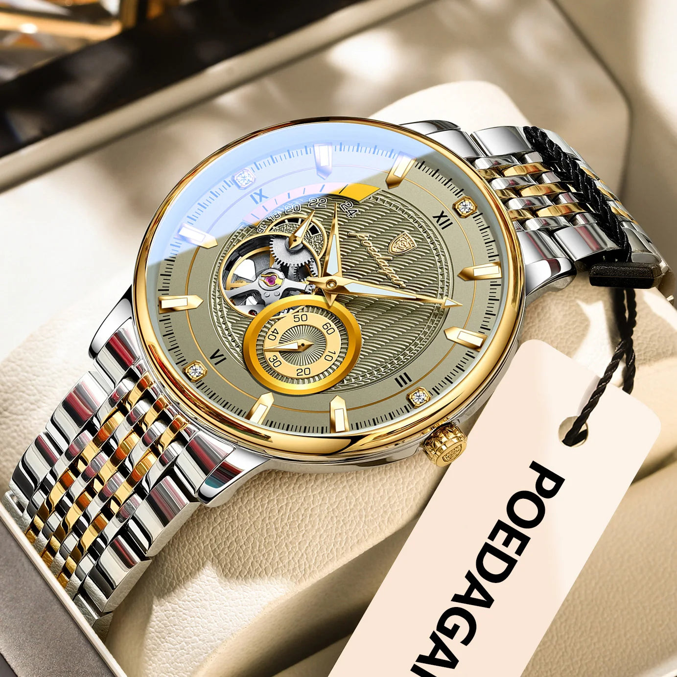 POEDAGAR Top Luxury Man Wristwatch Luminous Hollow Tourbillon Stainless Steel Men Clock Mechanical Automatic Men's Watches Reloj