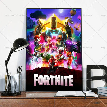 F-Fortnites-Game Póster Popular Autocolante de Arte em Papel Impermeável para Decoração de Parede de Café, Bar e Quarto