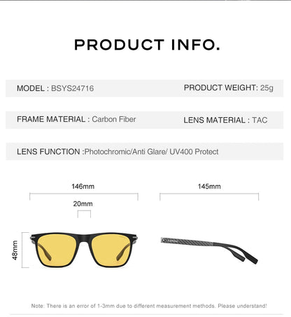CAPONI Night Vision Men Sunglasses Original Designer High Quality Carbon Fiber Yellow Sun Glasses Photochromic Eyewear BSYS24716