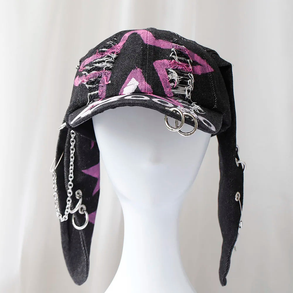 new fashion Girl New Jeans Long Rabbit Ears Cowboy Baseball Hat Wash Graffiti Hip Hop Cap Women Men Party Team Baseball Cap