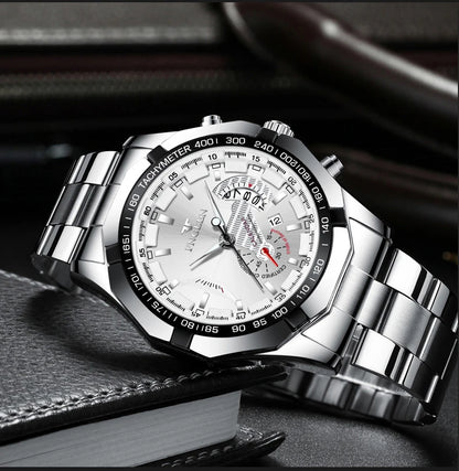 Montre-bracelet à quartz de luxe BINBOND pour homme, lumineuse, étanche, date automatique, en acier inoxydable