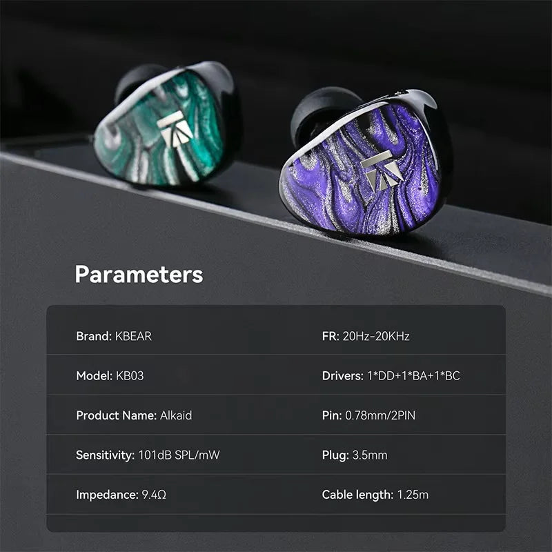 Écouteurs KBEAR KB03 Alkaid HIFI, écouteurs intra-auriculaires trn améliorés avec armature équilibrée Knowles, 1DD + 1BA + 1 à conduction osseuse