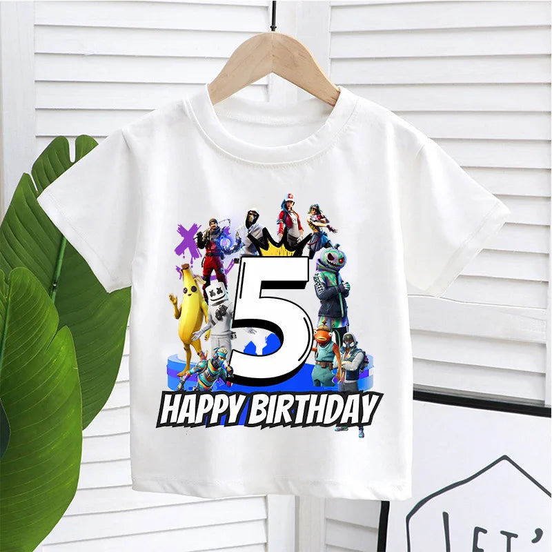 Fortnite Children’s Birthday Number T-Shirt Girls Boys Summer Clothes Baby Cotton Tee Shirts Party Short Sleeve Tops Toddler Gift