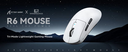 Mouse gaming wireless leggero Attack Shark R6, mouse per computer con sensore PAW 3950Max e Nordic 52480, polling 8KHz