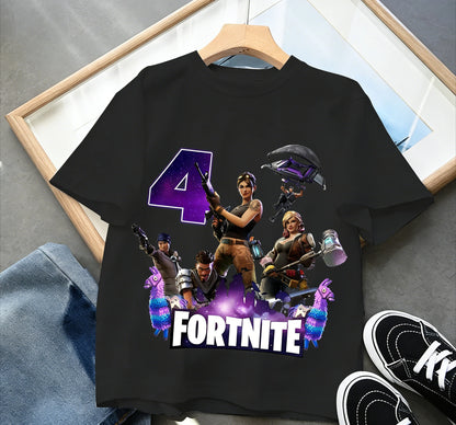 Fortnites Children Birthday Number T Shirt Girls Boys Summer Clothes Baby Cotton Tee Shirts Party Short Sleeve Tops Toddler Gift