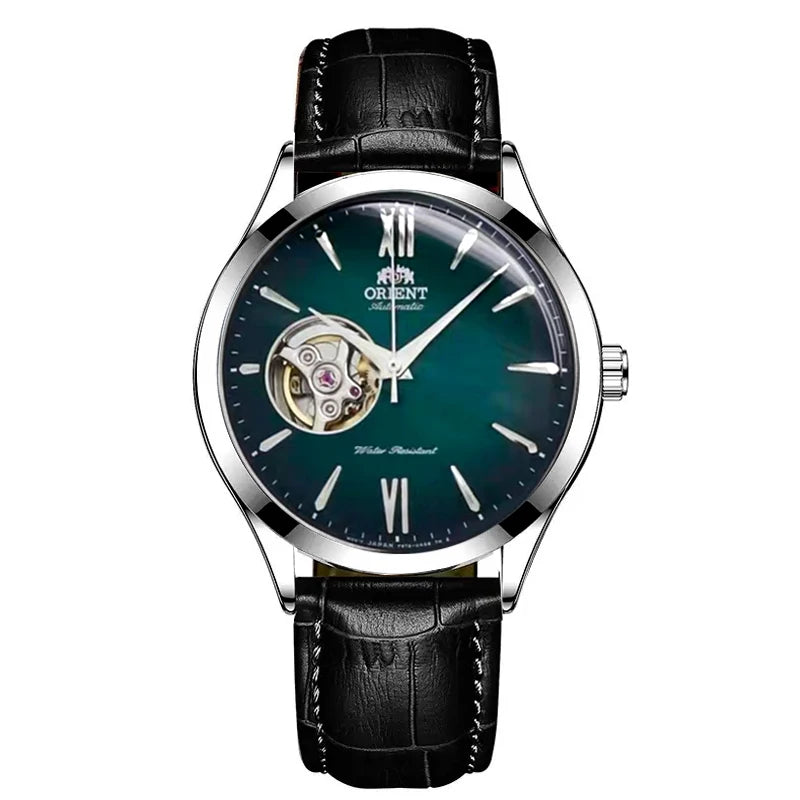 Orient Men's Automatic Open Heart Watch Blue Dial Stainless Steel Band Casual Dress Wristwatch 30M Water Resistant Fashion Watch