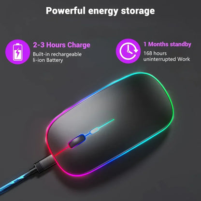 Rato sem fios recarregável de modo duplo, compatível com Bluetooth, 2.4G USB, para computador portátil, iPad, tablet e notebook, rato gaming