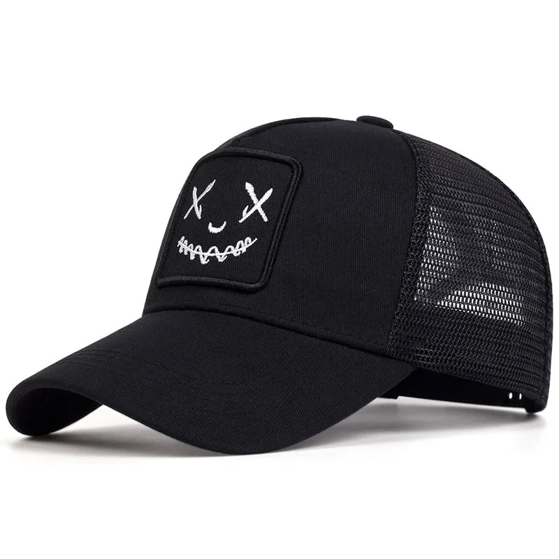 Men Women Smile Face Embroidery Baseball Caps Cotton Adjustable Snapback hats Hip Hop mesh Cap summer Outdoor Sun hat Dad Hats