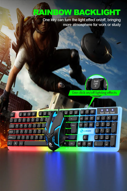 Conjunto gaming NG GTX350 com teclado e rato para computador portátil, retroiluminação LED, teclado USB com fio GTX350, preto