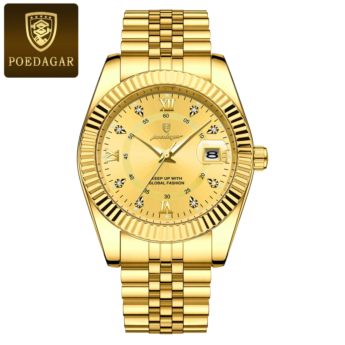 POEDAGAR herenhorloge – Luxe model, waterdicht, van roestvrij staal, met lichtgevende wijzerplaat, militaire stijl, datumfunctie, quartz uurwerk, ideaal voor op het werk of bij zakelijke gelegenheden.