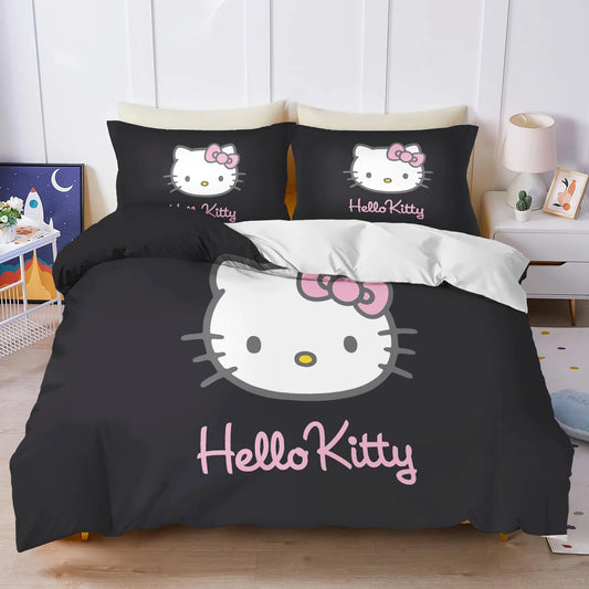 Conjunto de capa de edredão Hello Kitty 3D para criança, 3 peças, 1 capa de edredão King Size