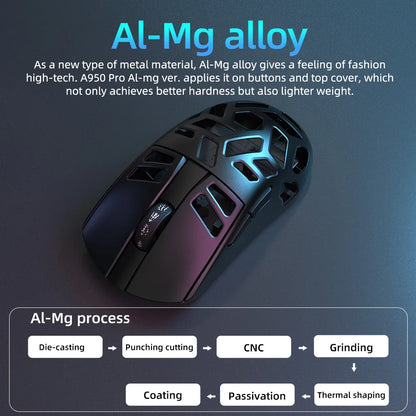 Mouse da gaming wireless DAREU Al-mg Tri-mode 8Khz PBT con ricarica rapida, PAW3950, 30000 DPI, leggero, per PC gamer