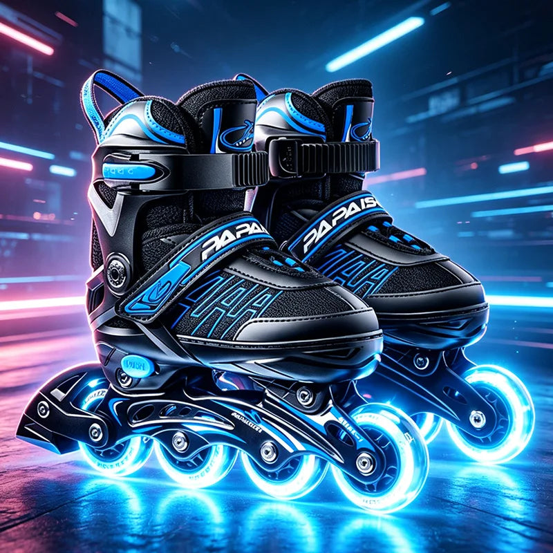 Patins em Linha para Rapaz, Pretos, Tamanho Ajustável, Rosa para Rapariga, Rollerblades Desportivos para Criança, Alta Velocidade, Novos, LED Luminoso, Profissionais