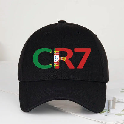 CR7 Portugal Print Black Baseball Cap Adjustable Unisex Football Player Casual Sun Hat