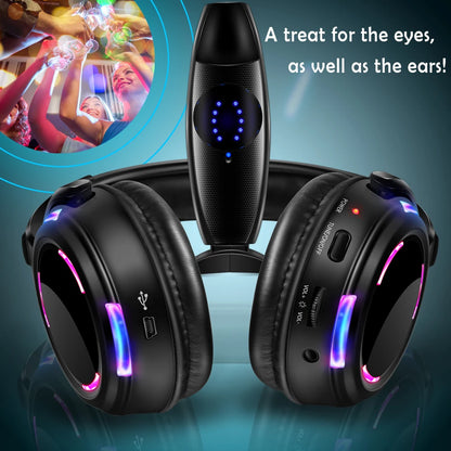 Silent Disco Wireless Headphones with LED Lights, Rechargeable RF Silent Party Headphones for Clubs, Concerts, Meetings & Events