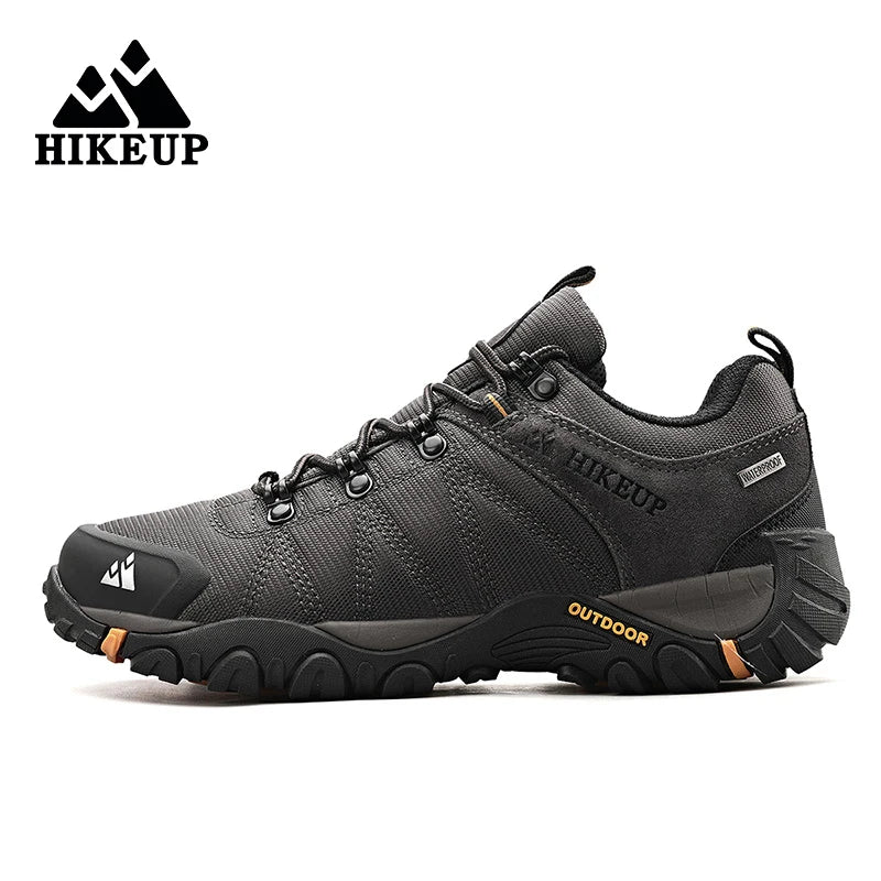 HIKEUP Pantofi de drumeție pentru bărbați, pentru patru sezoane, sport outdoor, piele naturală, rezistenți la uzură, pantofi de escaladă cu talpă din cauciuc, sneakeri de trekking
