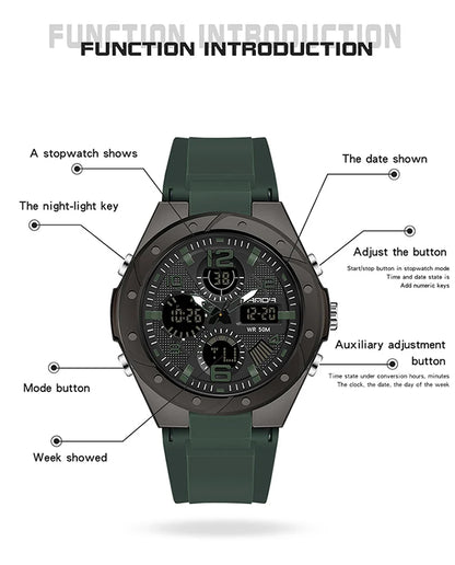 SANDA Top Brand New Lady Luxury Ms LED Digital Sport Watch Leisure Fashion Quartz Watch Women Girl Military 50M Waterproof Watch