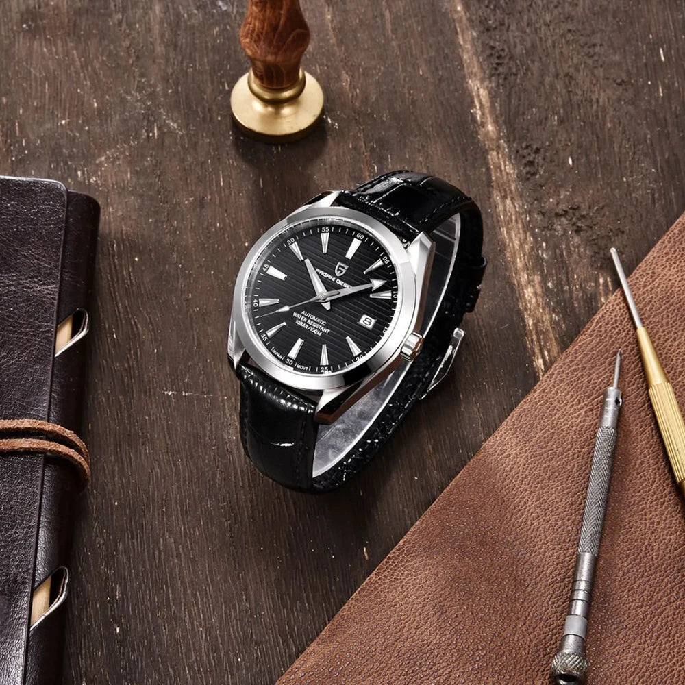 Luxusuhr für Herren von PAGANI DESIGN – Mechanisches Automatikmodell (Kaliber 8215), aus Edelstahl, wasserdicht, mit Datumsanzeige und leuchtenden Zeigern