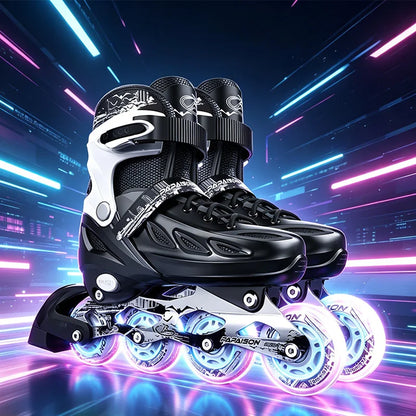 Patins em Linha para Rapaz, Pretos, Tamanho Ajustável, Rosa para Rapariga, Rollerblades Desportivos para Criança, Alta Velocidade, Novos, LED Luminoso, Profissionais