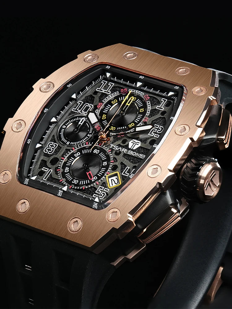 TSAR BOMBA New TB8204 Watch for Men, Japan Quartz Chronograph, 50M Waterproof Wristwatch, Fashion Sport Clock, Luxury Gift