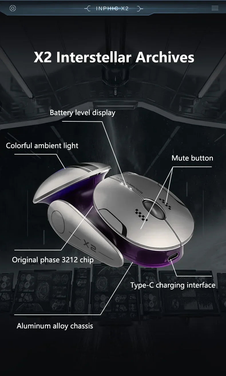 Ratón inalámbrico Bluetooth Inphic X2 trimodo de metal, silencioso, recargable, con retroiluminación e-sports, para gaming, PC y portátiles, accesorio de regalo