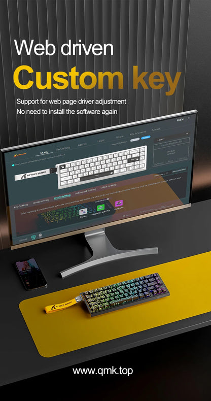 Teclado com interruptores magnéticos ATTACK SHARK X68HE com fios e FREEWOLF F68 com fios F68Pro sem fios para gaming profissional 8K Hz 0.01mm Rapid Trigger