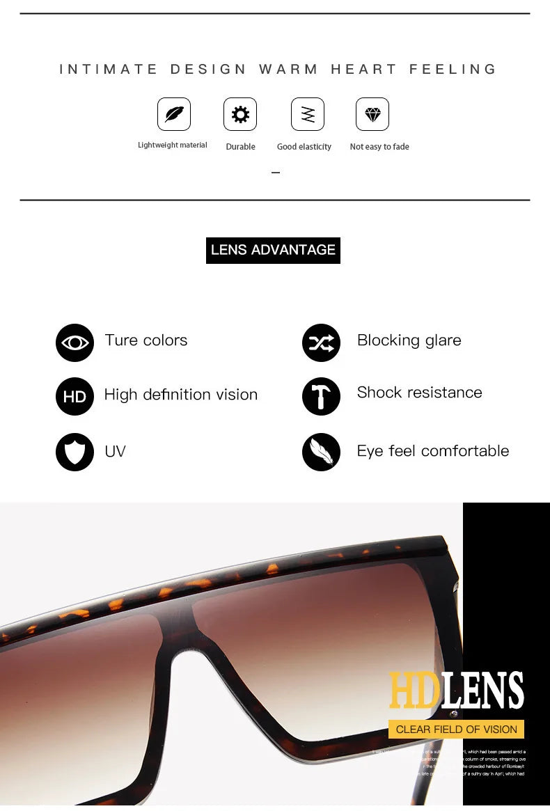 New Large-frame One-piece Sunglasses, European And American Fashionable Square Frame Sunglasses For Women, Colorful Glasses