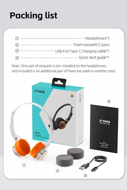 Cuffie Bluetooth on-ear FIIO EH11 – Headset wireless Hi-Res LDAC con bassi potenti, batteria 30H, connessione a doppio dispositivo e design rétro leggero