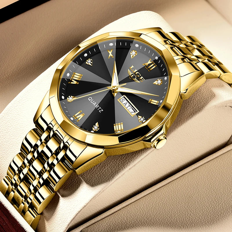 Reloj de pulsera de cuarzo para mujer LIGE: elegante y lujoso, con indicador de fecha y día de la semana. Reloj sencillo y resistente al agua, ideal como regalo para mujer.