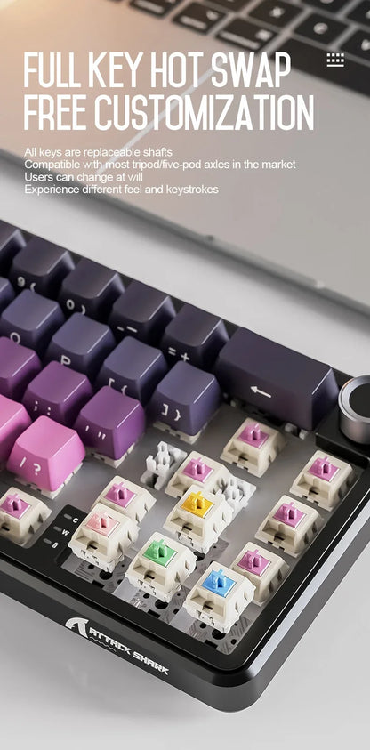 Teclado mecánico inalámbrico Attack Shark X66 con diseño compacto 65%, retroiluminación RGB, montaje gasket, hot swap, Bluetooth, USB-C, PBT y batería de gran capacidad