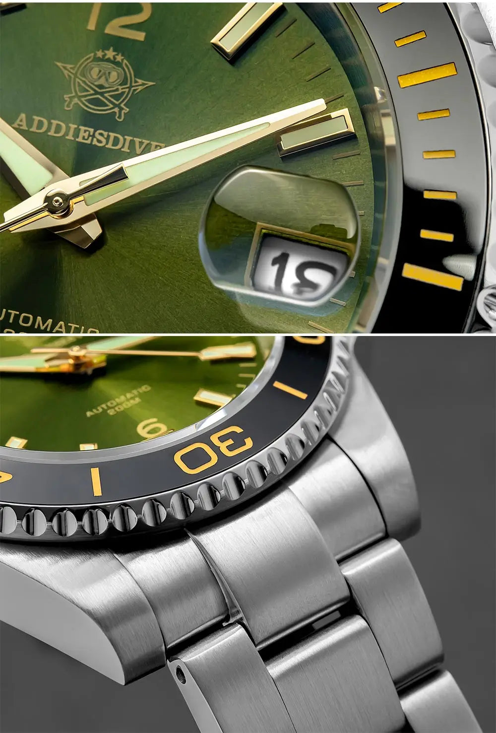 ADDIESDIVE New Diving Gift Watch Men 8215 Automatic Sapphire AR Coated Glass Ceramic Bezel Waterproof 200m Luminous Stainless St
