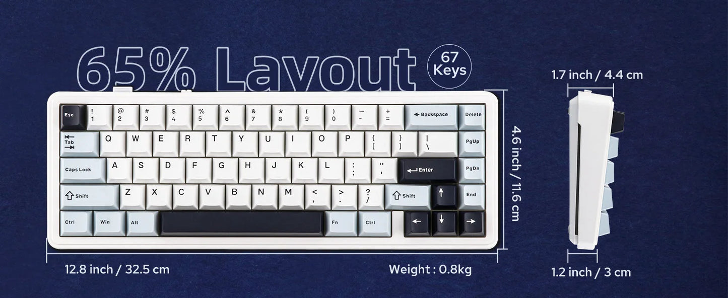 Teclado mecánico EPOMAKER x AULA F65 con distribución 65%, hot-swap, montaje gasket y conexión con cable/Bluetooth/inalámbrica 2.4G para Mac/Win