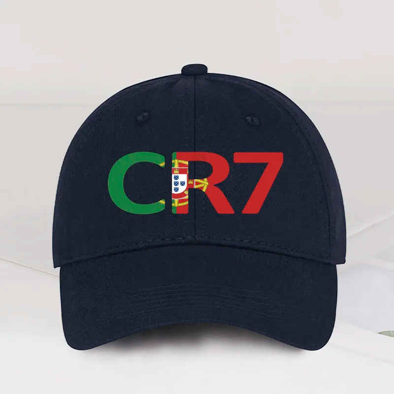 CR7 Portugal Print Black Baseball Cap Adjustable Unisex Football Player Casual Sun Hat