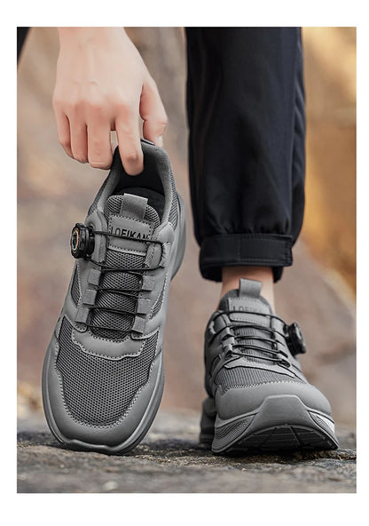 Chaussures de course à boucle rotative pour hommes, baskets respirantes en maille légère, semelle coussinée, antidérapantes, chaussures de marche quotidiennes, 2 couleurs