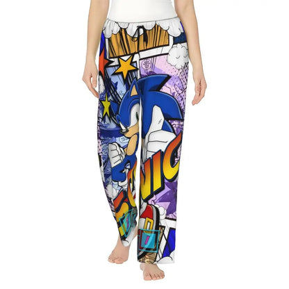 Custom Printed Womens Soniced Pajama Pants Hedgehog Game Sleepwear Sleep Lounge Bottoms with Pockets