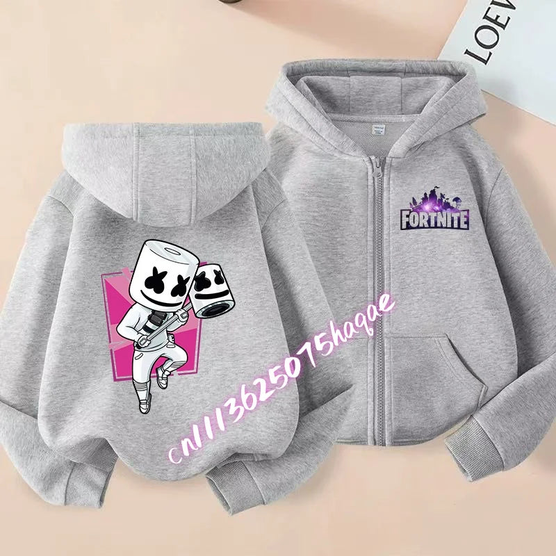 Autumn New Fortnites Children Hoodies Coat Cartoon Game Character Printed Zip Up Hoodie Child Jacket Winter Kids Boys Clothes