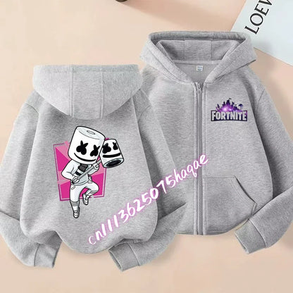 Autumn New Fortnites Children Hoodies Coat Cartoon Game Character Printed Zip Up Hoodie Child Jacket Winter Kids Boys Clothes