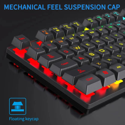 Teclado Gaming com Fio de 104 Teclas com Sensação Mecânica para Portátil e PC, Ergonómico, Retroiluminado RGB, 61 Teclas, Switches Cyan e Keycaps