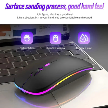 Rato sem fios recarregável de modo duplo, compatível com Bluetooth, 2.4G USB, para computador portátil, iPad, tablet e notebook, rato gaming