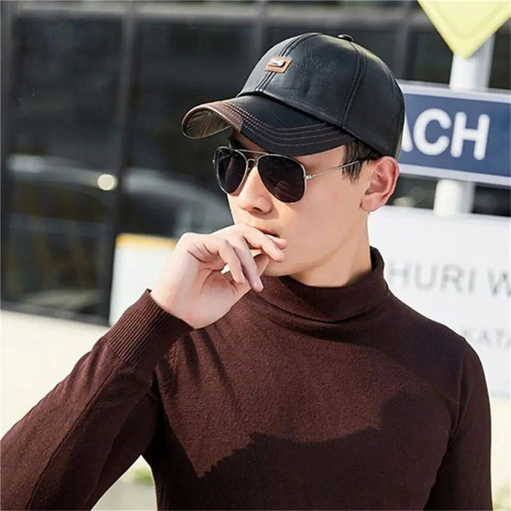 Men Hats Baseball Caps Leather Outing Cap Fashion Casual Adjustable Winter Warm Hat