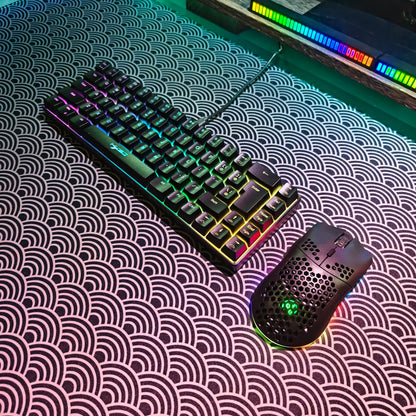 Conjunto gaming portátil HXSJ 60% RGB de teclado y ratón: teclado de membrana con cable de 68 teclas y ratón inalámbrico ligero de 3 modos para PC y Mac