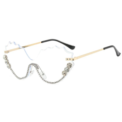 Fashion Luxury Brand Design Diamond Wave Rimless Women Sunglasses Hip Hop Eyewear Outdoor Glasses Unisex Shades Glasses UV400