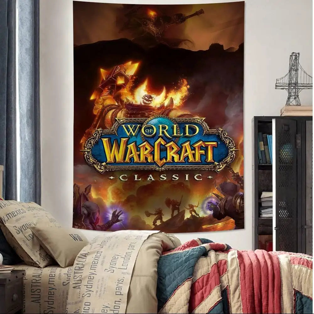 Μεγάλη επιτοίχια ταπισερί με εκτύπωση Hot Game World Of Warcraft, οικονομική χίπικη διακόσμηση τοίχου, μποέμ επιτοίχιες ταπισερί, μάνταλα για διακόσμηση σπιτιού