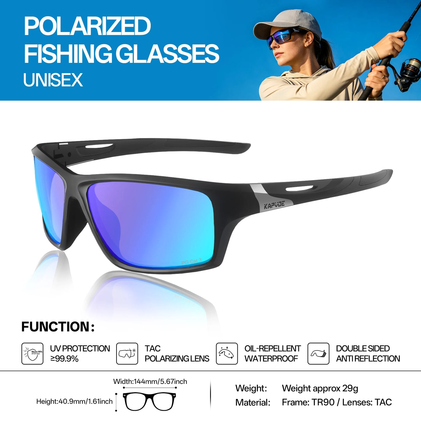 KAPVOE Outdoor Polarized Fishing Sunglasses Beach Ocean Sea Fishing Cycling UV400 MTB Sunglasses Bicycle Sports Hiking Eyewear