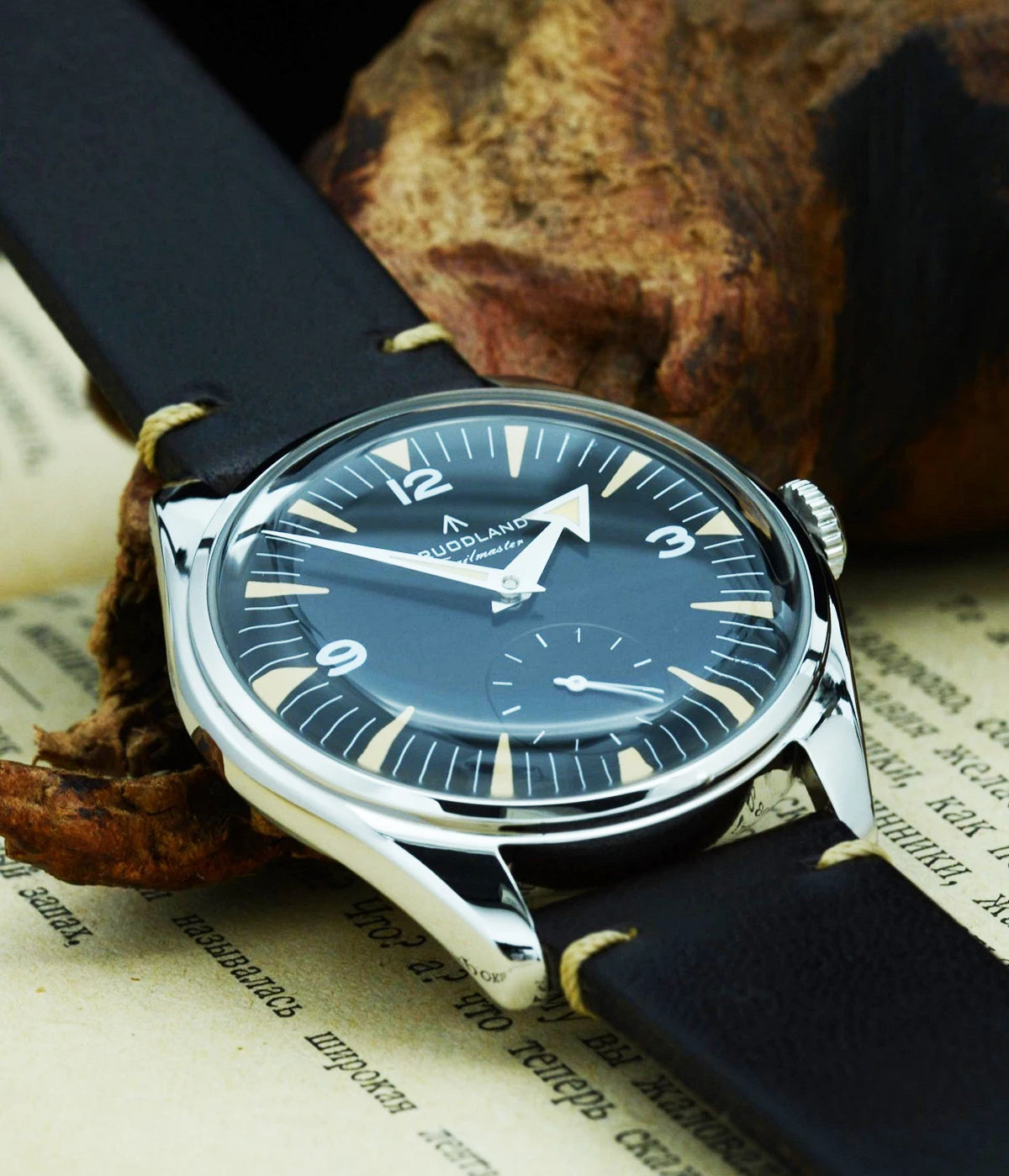 Hruodland F033 Retro Classic Quartz Men's Watches VD78 Movement Stainless Steel Black Brown Leather Strap Wristwatches