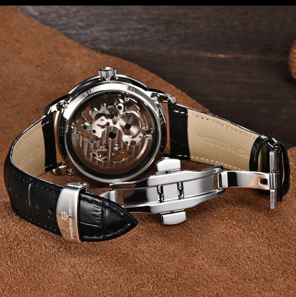 PAGANI DESIGN Business Man Watch Luxury Skeleton Hollow Leather Men's Wristwatch New Mechanical Male Clock