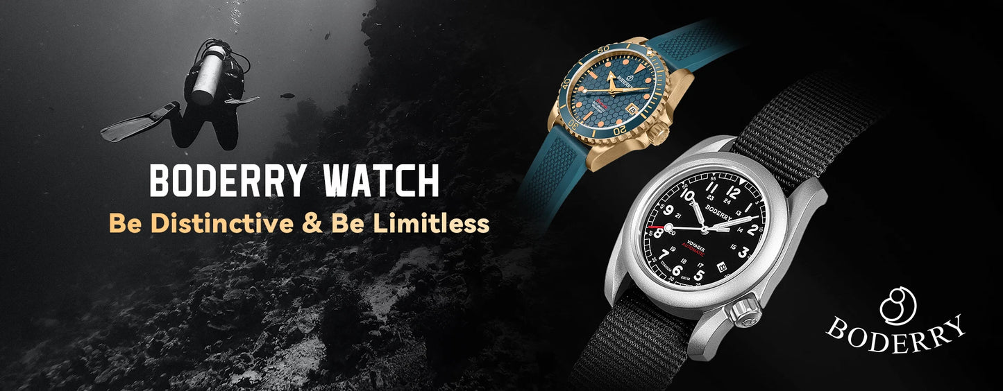 Boderry Field Watch Titanium Quartz Watches VOYAGER 38 Mens 100M Waterproof Clock Military Sport Luminous Business Wristwatch