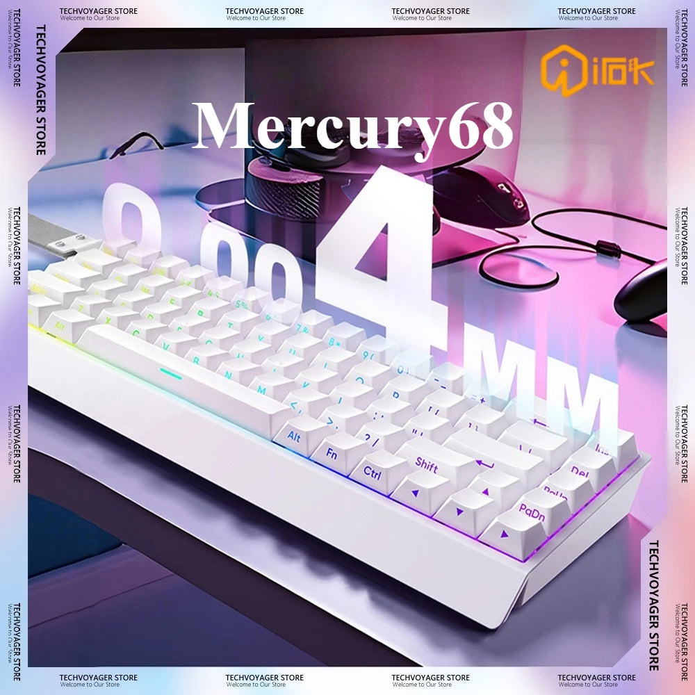 IROK Carotmas Mercury68 Teclado Mecânico com Switches Magnéticos 8K 68 Teclas RT0.004mm Baixa Latência Teclado Gaming com Fio Personalizado para PC Presentes